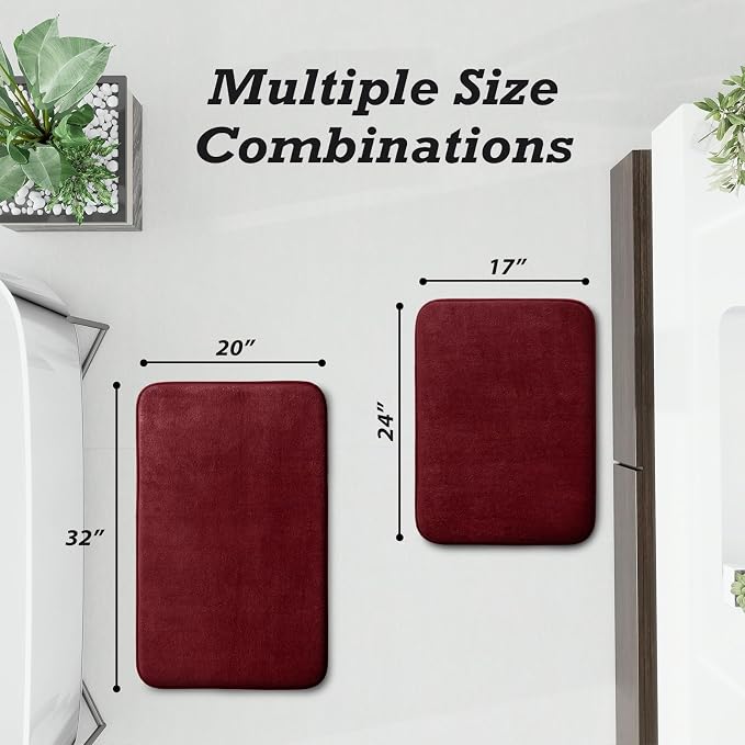 HUXMEYSON Bathroom Rugs Sets 2 Piece, Non-Slip & Quick Dry Bath Mat Set, Ultra Soft Velvet Bath Rugs for Bathroom, Toilet and Shower Floor, Red
