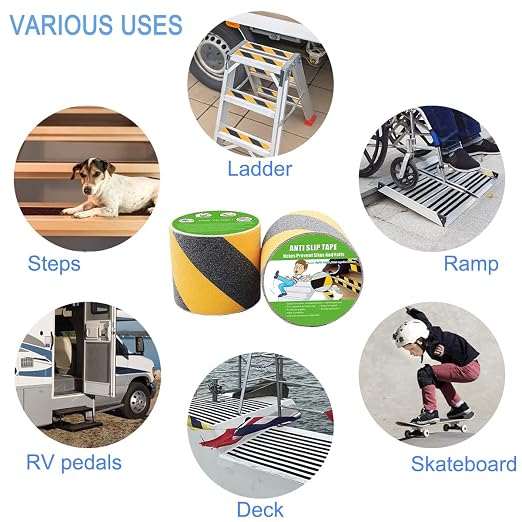 Yorwe Anti Slip Tape, High Traction,Strong Grip Abrasive, Not Easy Leaving Adhesive Residue, Indoor & Outdoor (4" Width x 190" Long, Black/Yellow)