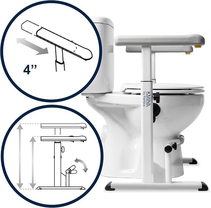 KMINA Toilet Safety Rails for Seniors, Heavy Duty Frame with Handles, Adjustable Height and Width, Handicap Grab Bars