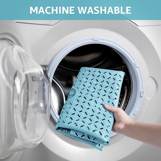 OTHWAY Square Shower Mat, 27"x 27" Extra Large Shower Mats for Inside Shower, TPE Anti Slip Shower mat with Suction Cups Drain Holes, Machine Washable Shower Floor Mat (Blue)