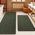 Waffle Bath Mat Set 2 Piece, Boho Woven Modern Bath Rug Absorbent Non Slip, Ultra Soft Bathroom Mats, Machine Washable Knit Bath Rugs with Herringbones for Bathroom, Kitchen, Shower, Tub, Dark Green