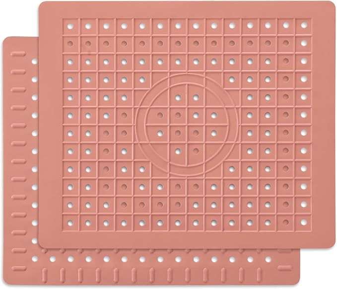 WILLKOMMEN Kitchen Sink Mat, 12" x 10" Rectangular Sink Protector Pad, Fast-Draining Grid Design Liner, Dish Drying Mat , 2 Pack Pink
