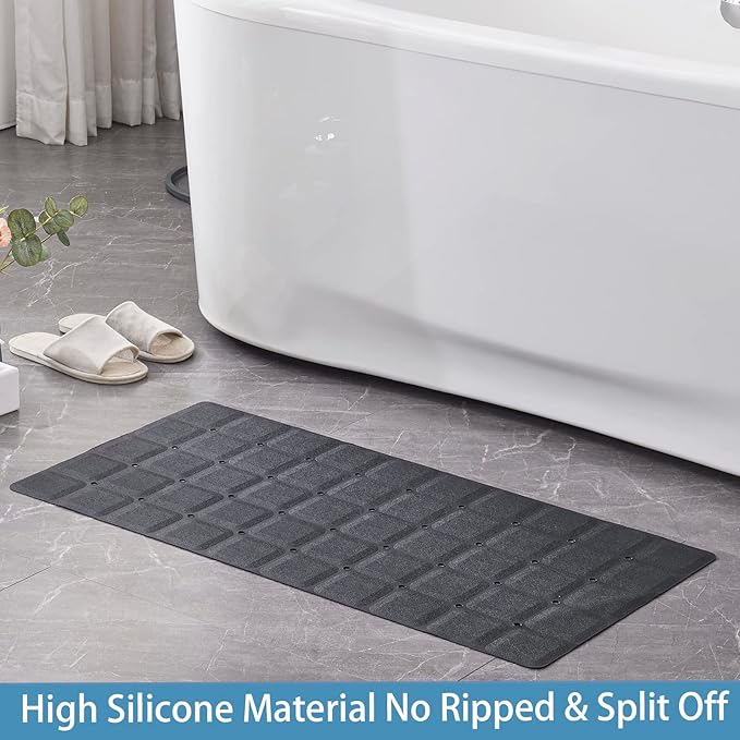 Webos Foldable Silicone Bathtub Mat: Jumbo Size Heavy Duty Safety Bath Mat for Tub Without Suction Cups Non Slip Bath & Shower Mat for Textured, Reglazed, Refinished Tub (Black, 35.8 x 17.7)