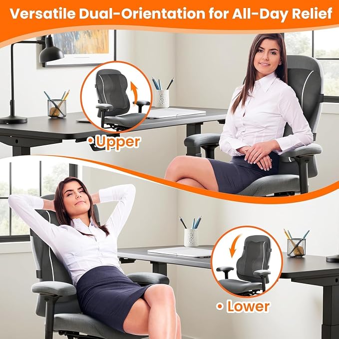 CloudBliss Ergonomic Lumbar Support Pillow Seat Cuhsion - Memory Foam for Lower Back Pain Relief, Adjustable Straps & Mesh Cover for Office, Gaming, Car Seat (XL, Grey)