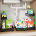 REALINN L-Shaped Under Sink Organizer with 6-Level Height Adjustment & Expandable Width, Pull-Out Cabinet Storage Rack with Quiet Sliding Rails for Kitchen, Bathroom, Black, 2 Pack