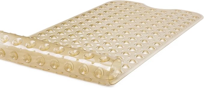 Extra-Long Non-Slip Bathtub & Shower Mat 39”x16” (Smooth/Non-Textured Tubs Only) Safe, Clean, Machine-Washable, Superior Grip&Drainage, Vinyl, Transparent Light Brown