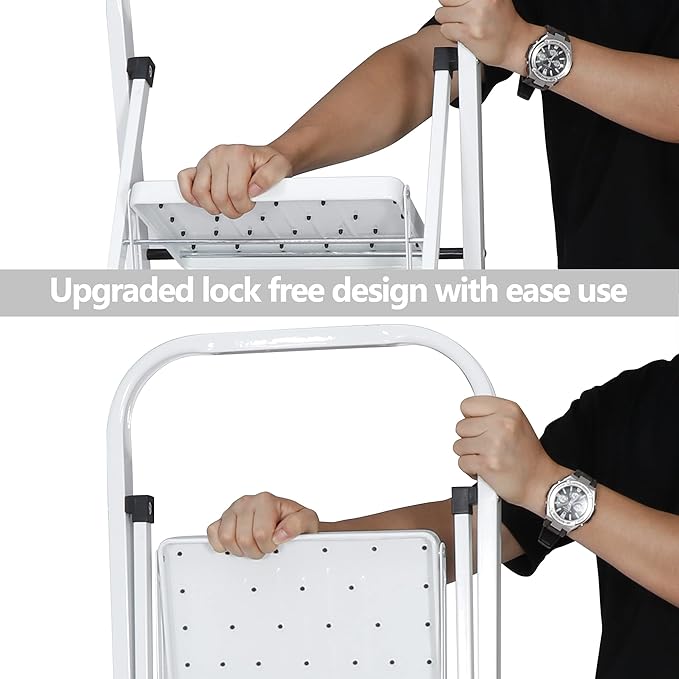 ZENY 4 Step Ladder, Folding Step Stool with Wide Anti-Slip Pedal, 330lbs Sturdy Steel Ladder for Adults, Portable Steel Step Stool for Home Kitchen Office