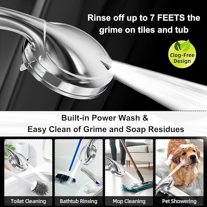 BESAQUO Shower Head,10 Functions High Pressure shower head with handheld, Built-in Pause Mode & Power Wash, Non-Clogging Nozzles High Flow Hand Held Shower Head, Leakproof 6ft Hose&Adjustable Bracket