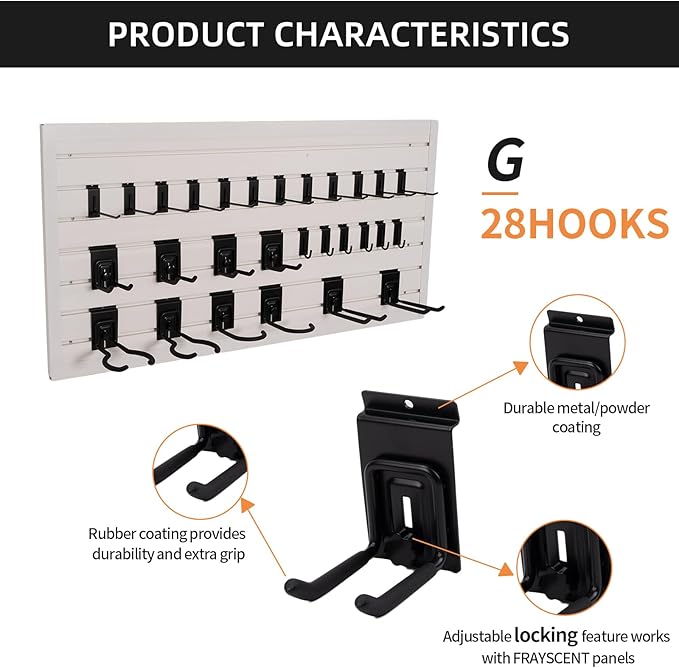 Slat Wall Accessories 28 PCS Garage Hooks Heavy Duty Slatwall Panel Hook Locking Bike Hook for Slat Wall Hooks for Hanging Ladder Storage System Black Accessory for Power Tools Organizer