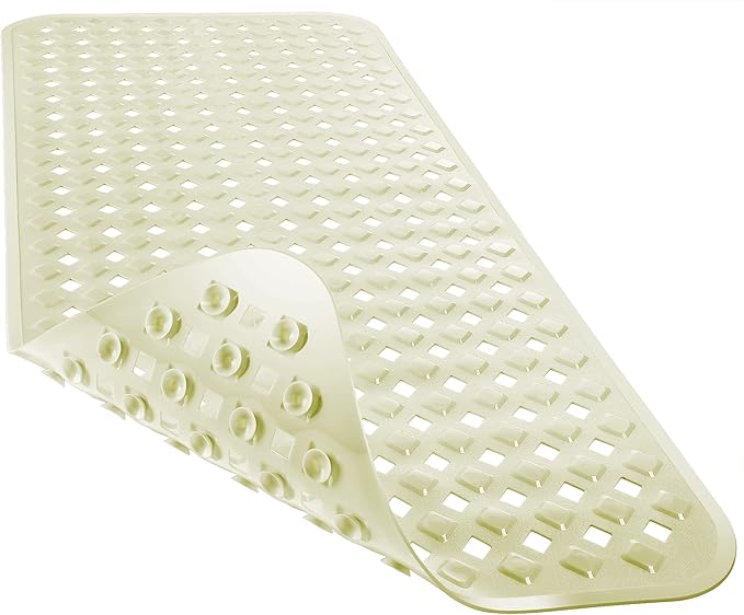 Yimobra Non Slip Bath Mat, Super Strong Suction Cups, 35"X16" Long Tub Mat with Drain Holes, Machine Washable Fast Draining Shower Mats, Bathroom Essentials, Beige