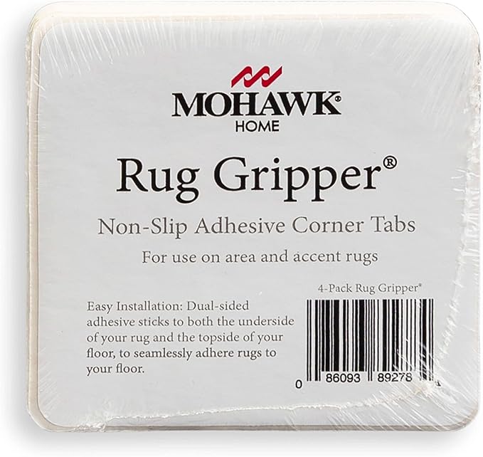Mohawk Home Non Slip Corner Gripper Area Rug Tabs 4 Pack Anti Curling Double Sided Adhesive 4-inch x 4-inch Square