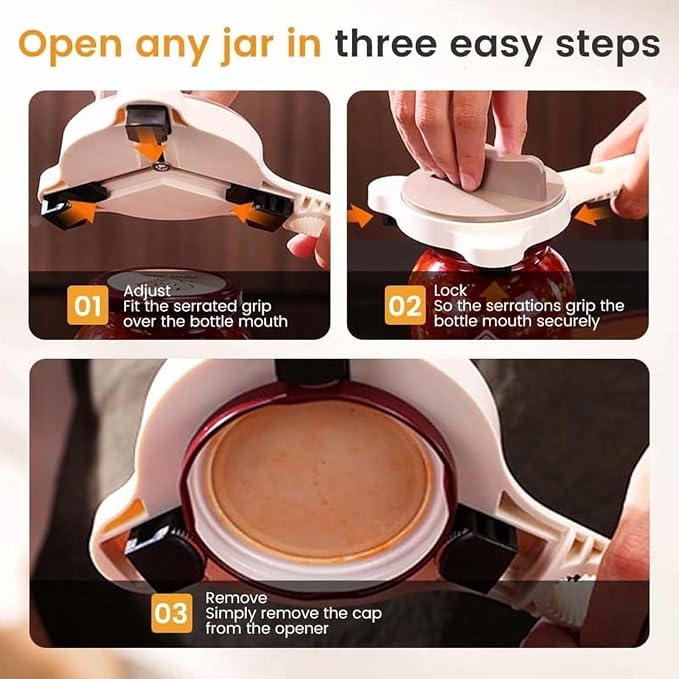 2026 New 4-in-1 Multi-Purpose Jar Opener, Adjustable Stainless Steel Ergonomic with Non-Slip Teeth, Jar Opener for Weak Hands, Multi Size Lid Tool for Jars, Cans, Wine Bottles (Gray)