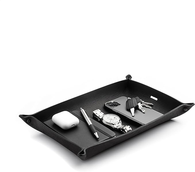 Main Street Forge Leather Valet Tray for Men – Rustic EDC Organizer for Keys, Phone & Wallet – Made in USA – Midnight Black