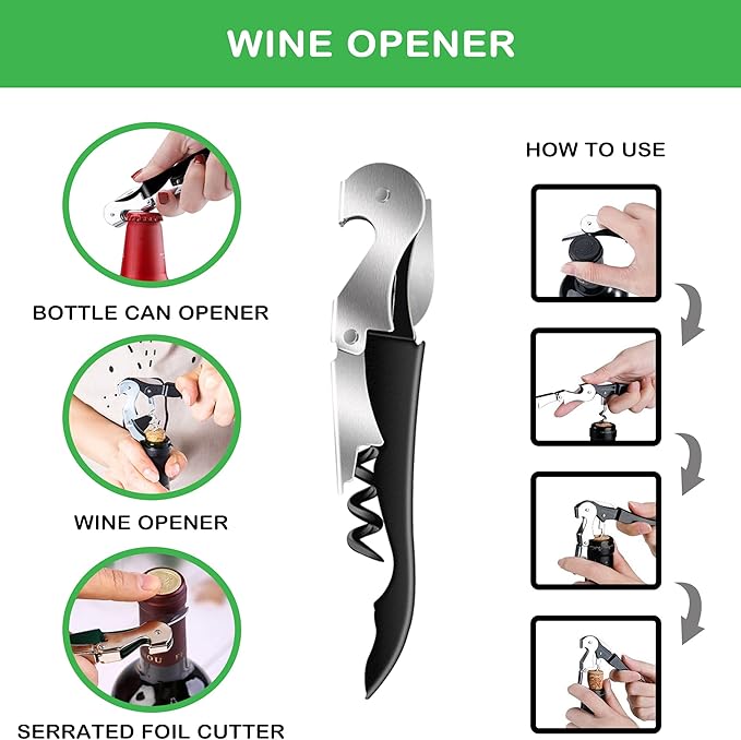 Jar Opener for Weak Hands, Seniors with Arthritis, 5 in 1 Multi Function Bottle Opener Lid Opener For Arthritic Hands with Non Slip Rubber Jar opener Gripper Pad and Corkscrew Wine Opener(GREEN)