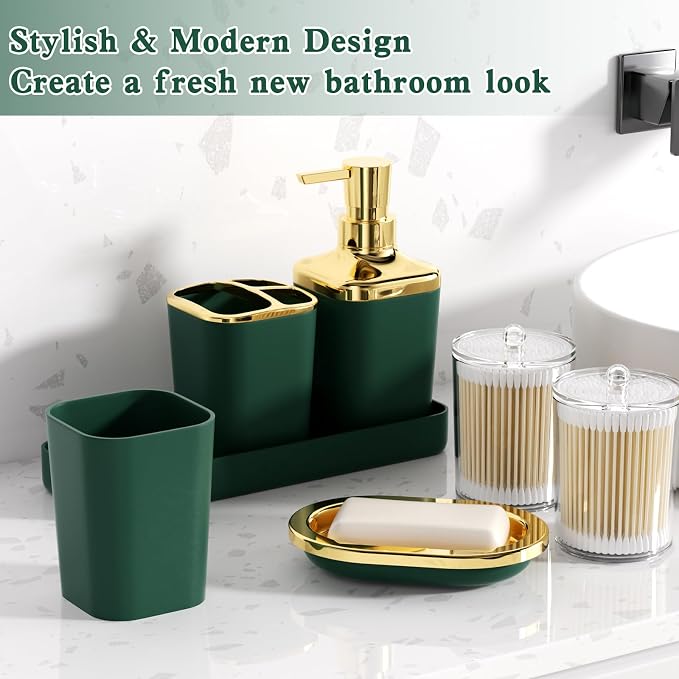 XLHOMO Bathroom Accessories Set - 26PCS Dark Green Bathroom Set, Bathroom Accessory Set with Shower Curtain and Rugs and Bathtub Mats for Home