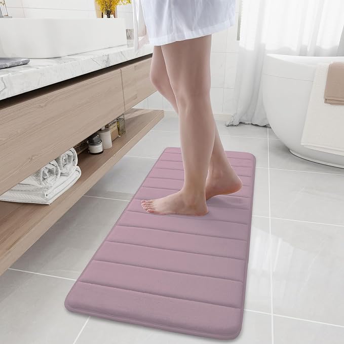 Buganda Memory Foam Bath Mat, 47" x 17", Ultra Soft and Non-Slip Bathroom Rugs, Water Absorbent and Machine Washable Bath Rug Runner for Bathroom, Shower, and Tub, Mauve