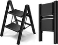 HillhutApex 2 Step Ladder, Lightweight Portable 2 Step Stool with Anti-Slip Wide Pedal, 330lbs Capacity Aluminum Ladder for Household,Office,Library(Black)