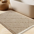Waffle Bath Mat, Boho Woven Modern Bath Rug Absorbent Non Slip, Ultra Soft Bathroom Mats, Machine Washable Knit Bath Rugs with Rhombus for Bathroom, Bedroom, Kitchen, Shower, 32"x20", Beige & White