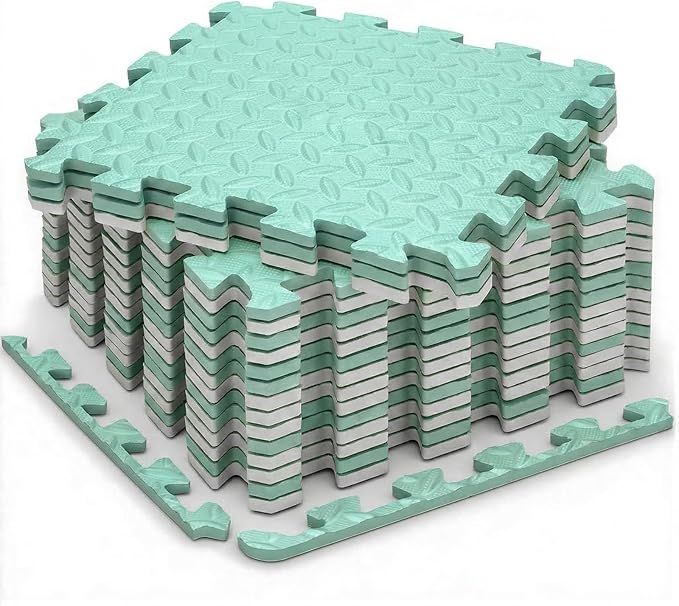 18pcs Puzzle Exercise Mat, 12.6"x12.6"x0.4", 18sqft EVA Interlocking Foam Floor Tiles, Non-Slip, Protective, Water-Resistant Flooring for Home Gym & Workout Equipment