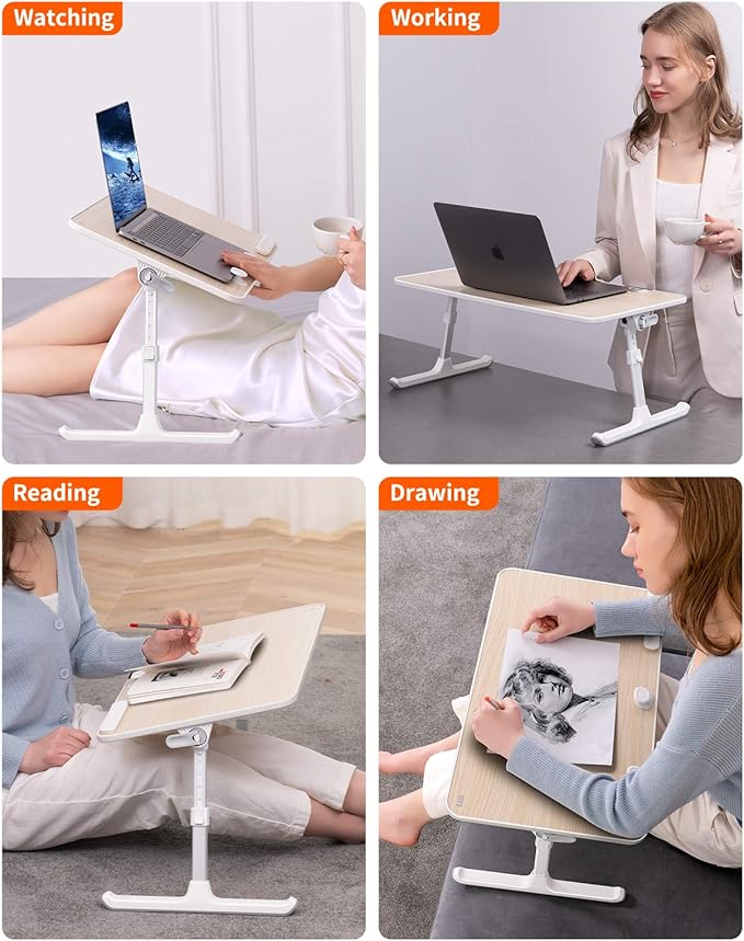 Laptop Desk for Bed, SAIJI Lap Desks Bed Trays for Eating Writing, Adjustable Computer Laptop Stand, Foldable Lap Table in Sofa and Couch（20.5x11.8 Teak