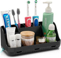 GFWARE Black Toothbrush Holder - 7 Slots Bathroom Organizer Countertop with Drainage Matte Black Electric Toothbrush and Toothpaste Holder for Bathroom Accessories Organization Vanity Sink Storage