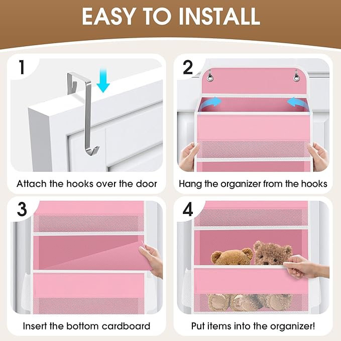 SpaceHacks 2 Pack Over The Door Organizer Hanging Storage Organizers with Clear Window 40lb Large Capacity Room Organizer for Pantry Laundry Bathroom Nursery Closet(Pink)