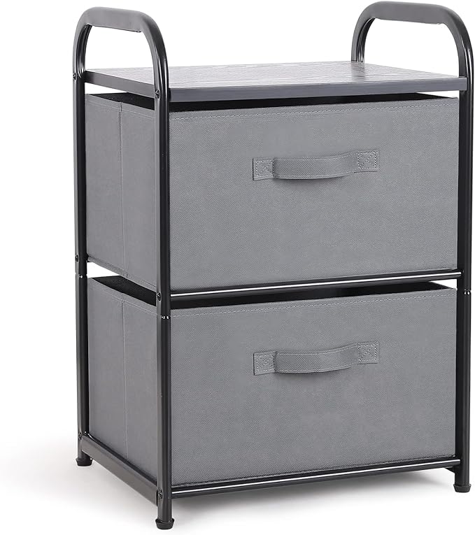 MAX Houser Dresser for Bedroom with 2 Drawers, Wide Chest of Drawers, Fabric Dresser, Storage Organizer Unit with Fabric Bins for Closet, Living Room, Hallway, Dark Grey