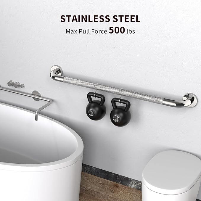 2 Pack 32 Inch Anti Slip Shower Grab Bar Handles, ZUEXT Chrome Stainless Steel Knurled Bathroom Balance Bar, Safety Hand Rail Support,Handicap Elderly Injury Senior Assist Bath Handle(1.25" Diameter)