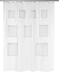 Amazon Basics 8-Gauge PEVA Shower Curtain or Liner with Mesh Storage Pockets - 72" x 72", Clear