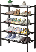 ROMGUAR CRAFT 5 Tier Bamboo Shoe Rack for Closet Free Standing Wood Shoe Shelf for Entryway Small Space Stackable 27"x11"x33" (Brown)