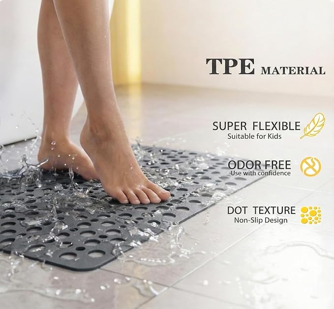 Nonslip Bathtub Mat Extra Soft TPE Bath Mat for Kids, Machine Washable Bathroom Shower Mat(Gray/ 30L x 17W Inch)