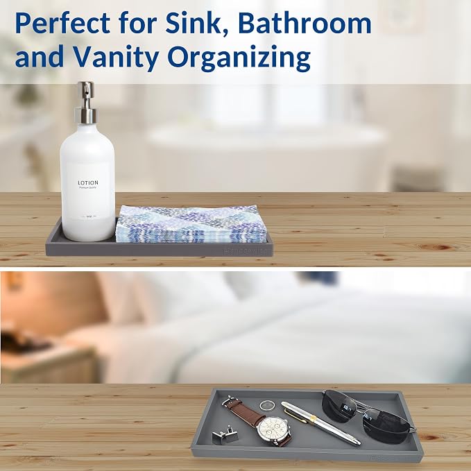 Spacewiser Countertop and Vanity Tray - 11.7" Silicone Bathroom Counter Tray, Dish Soap Trays for Kitchen Counter, Sink Organizer Caddy Accessories, Drawer Toilet Plant Shower Makeup Mat Oil Holder