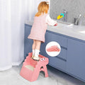 Onasti Toddler Step Stool Foldable Kids Step Stool,Bathroom Stool for Toddlers Non-Slip Toddler Step Stool for Bathroom Sink and Kitchen Counter with Cute Dinosaur Design(Pink)