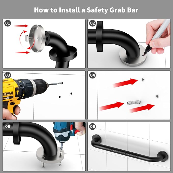 20 Inch Anti Slip Shower Grab Bar, ZUEXT Matte Black Finish Stainless Steel Bathroom Grab Bar, Knurled Bathroom Balance Bar,Safety Hand Rail Support,Handicap Elderly Injury Senior Assist Bath Handle