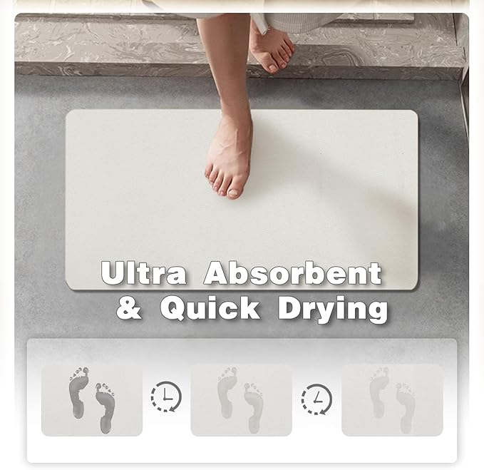 TYUU White Bath Mat, Bathroom Rugs Non Slip Washable Thin Absorbent Quick Dry Bath Mat Fits Under Door Bathroom Floor Mat Perfect for Bath, Shower, or Sink 16"x24" White