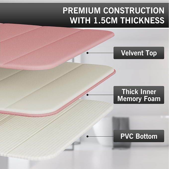 Bathroom Rugs Set 2 Piece Memory Foam Bath Rugs Non-Slip Bath Mat,Washable Room Mats,Absorbent Shaggy Rugs Super Soft Kitchen Mats, Batroom Carpets for Bathroom,Tub,Shower Home Decor（Coral Pink）