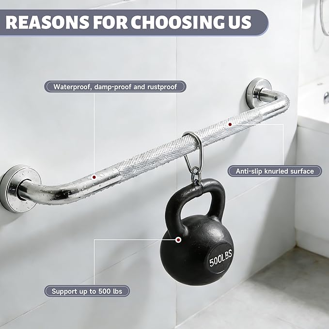 32 Inch Shower Grab Bar 1.25" Dia, 2 Pack Chrome Anti Slip Bathroom Grab Bar, 304 Stainless Steel Knurled Handicap Grab Bars, Safety Support Handrail,Bath Shower Handle for Elderly Injury Senior