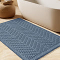 Upgrade Waffle Bath Mat, Boho Bathroom Rugs Absorbent Non Slip, Ultra Soft Bathroom Mat, Machine Washable Knit Bath Rugs with Herringbones for Bathroom, Bedroom, Kitchen, Shower, Tub, 36"x24", Blue