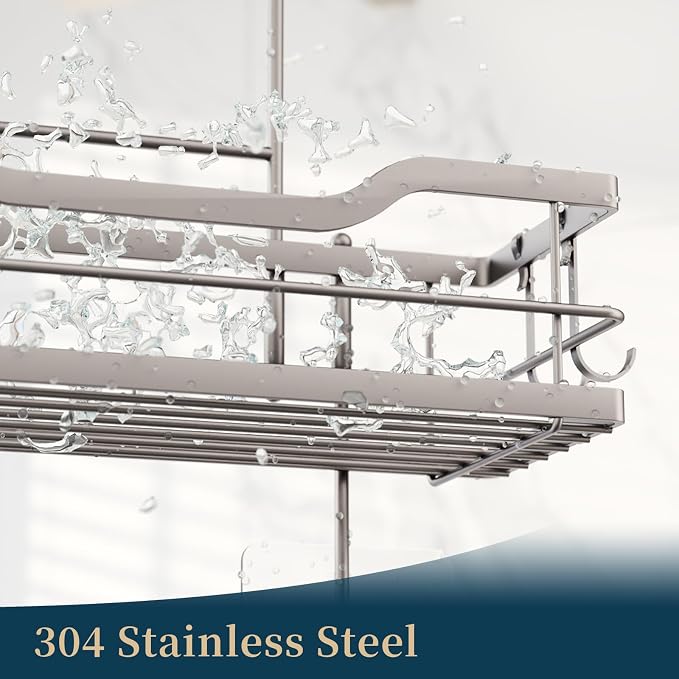 Consumest Over The Door Shower Caddy - 3 Tier Shower Organizer Hanging with Soap Holders, Large Capacity Shower Shelves with 6 Hooks, Bathroom Rack and Storage, Sand Nickel