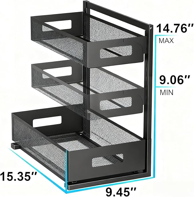 Under Sink Organizer, Adjustable Height 2 Tier Under Sink Organizers and Storage Multi-Purpose Under Sink Storage for Bathroom Kitchen