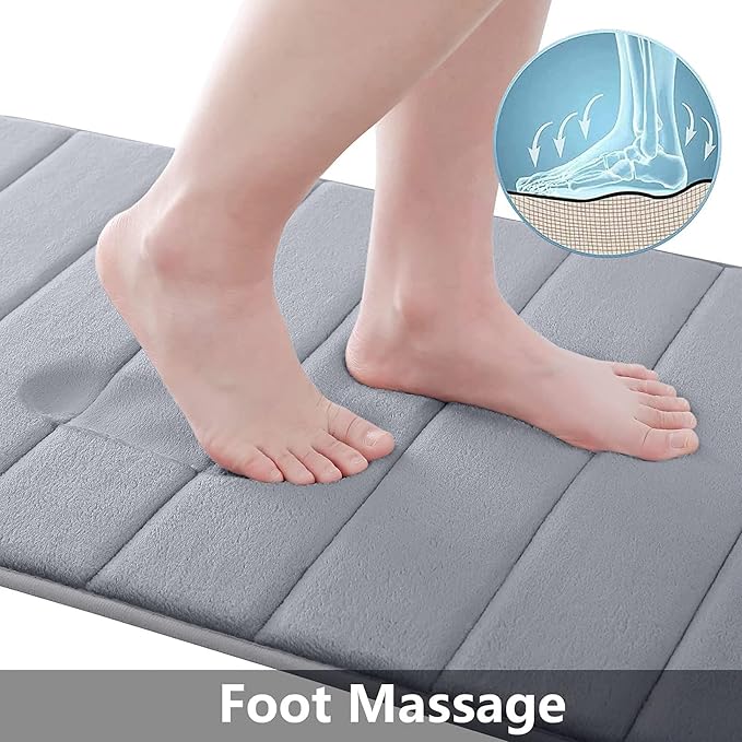 Buganda Memory Foam Bath Mat, 70" x 24", Ultra Soft and Non-Slip Bathroom Rugs, Water Absorbent and Machine Washable Bath Rug Runner for Bathroom, Shower, and Tub, Medium Grey