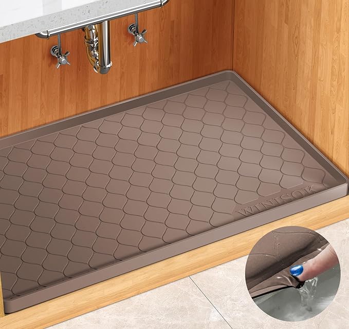 Winisok Silicone Under Sink Mat 28" x 19", kitchen Essentials and Gadgets, Shelf liner and Cabinet Protector, Home Organizers and Storage, Waterproof Bathroom Tray