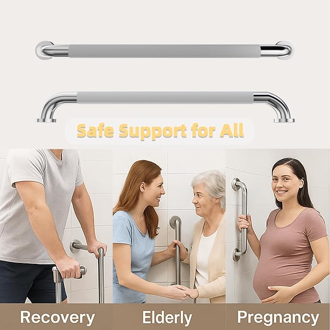 32 Inch Shower Grab Bar, Bathroom Grab Bar Handle with Anti-Slip Knurled Grip, Stainless Steel Bath Balance Bar, 1.25" Diameter Bath Safety Bar Support for Seniors Elderly Pregnant, Brushed Nickel
