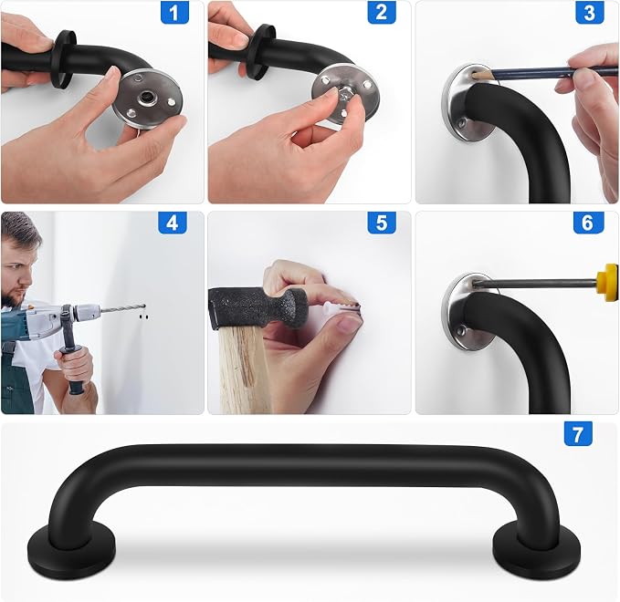 2 Pack Shower Grab Bar, Stainless Steel Bathroom Grab Bar, Shower Handle, Bath Handle, Grab Bars for Handicap Elderly Seniors Bathroom Safety Grab Bar (12 Inch，Black)