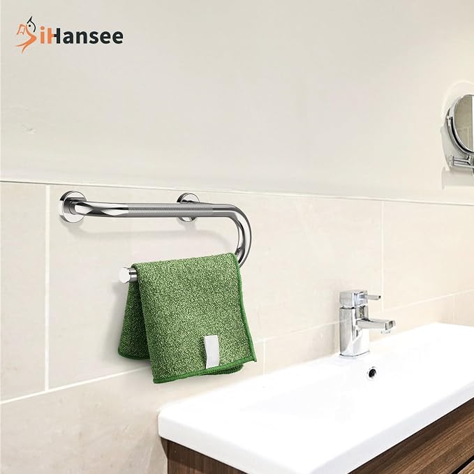 𝐔𝐩𝐠𝐫𝐚𝐝𝐞𝐝 Toilet Grab Bars 16 Inch - Toilet Paper Holder Grab Bar Stainless Steel Knurled Toilet Grab Bars for Seniors Bathtub Bathroom Rails for Elderly Safety Balance Support, Chrome