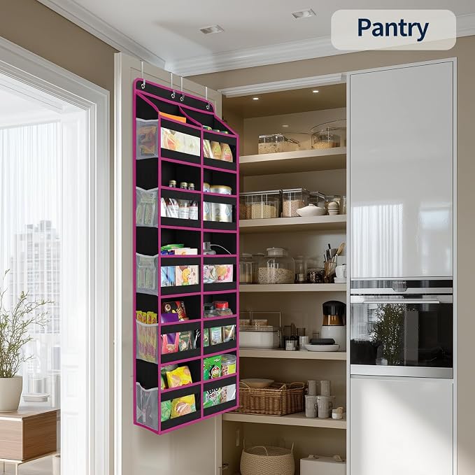 Yecaye 5-Tier Over The Door Organizer Dual-Column, 80lbs Load Over The Door Storage of 10 Compartments, Heavy Duty Door Organizer Hanging for Bedroom Closet Dorm Bathroom Pantry, Black and Pink 1 Pack