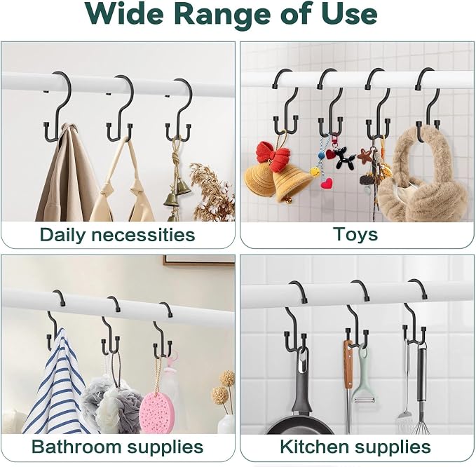 Goowin Shower Curtain Hooks, Shower Curtain Rings, Durable Rust Proof Black Shower Curtain Hooks, Shower Rings for Curtain, Double Glide Shower Hooks for Shower Curtain, Black, 12 Pack-Cylinders