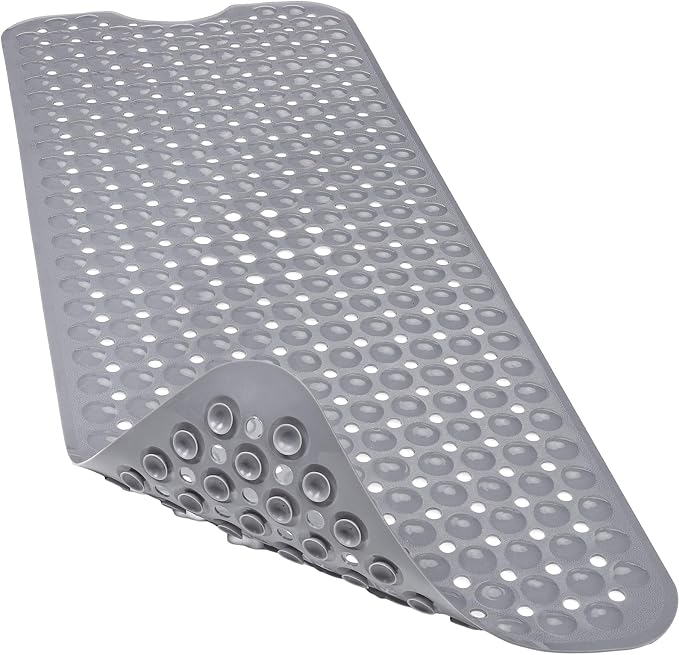 Bathtub and Shower Mats, 40x16 Inch Extra Large Non Slip Soft Bath Tub Mat with Suction Cups and Drain Holes for Bathroom Floor and Keep Tubs Clean, Machine Washable, Gray