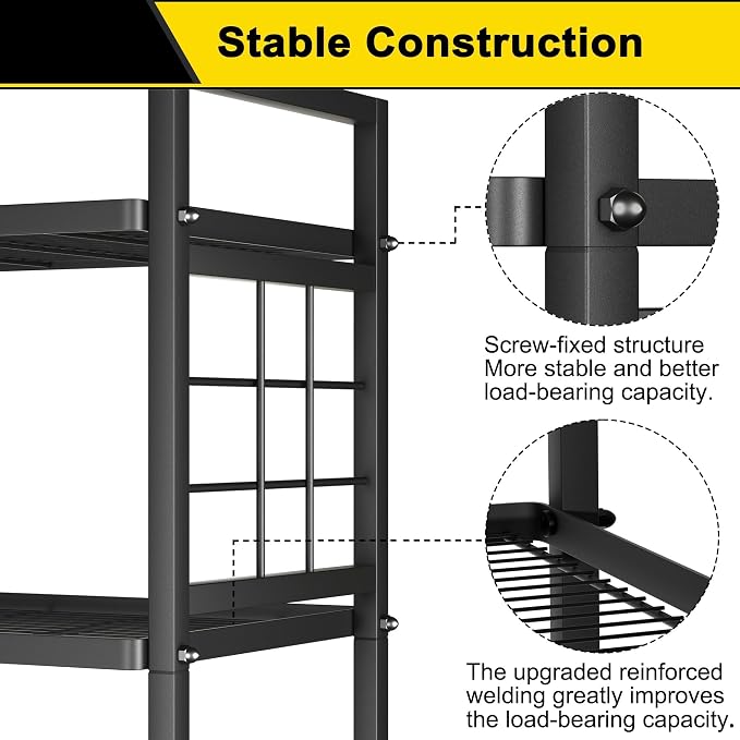 GIOTORENT 5-Wire Standing Book Shelf & Bookcase, Metal Storage Shelving Unit Pantry Rack for Laundry Kitchen Bathroom Organizer, Black
