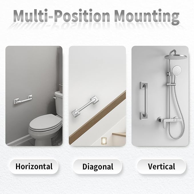 2 Pack 9 Inch Bathroom Grab Bar, Anti Slip Square Shower Bars Safety, 304 Stainless Steel Shower Handles,Hand Rails for for Children, Senior, Elderly, Handicap